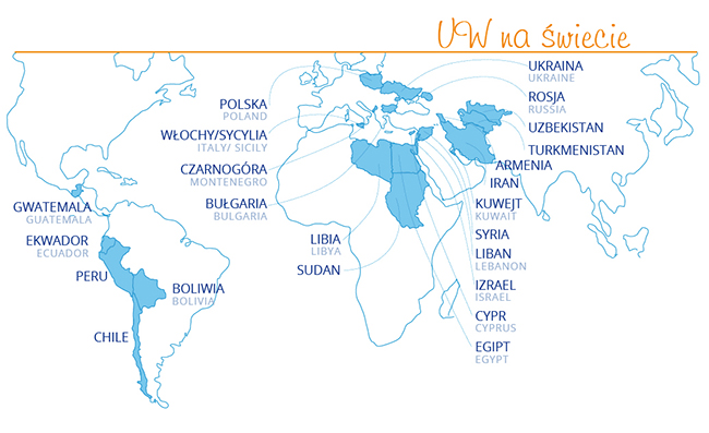 UW na świecie - mapa badań