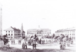Widok uczelni wg litografii Jana F. Piwarskiego z 1824 r.