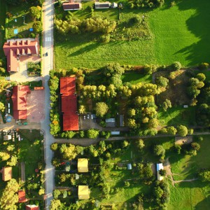 Te trzy połączone ze sobą budynki z czerwoną dachówką to Białowieska Stacja Geobotaniczna. Fot. K. Trela