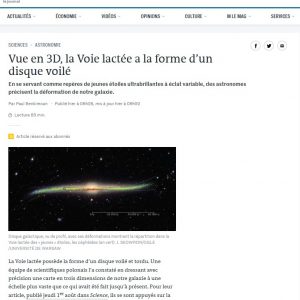 Francja, Le Monde: https://www.lemonde.fr/sciences/article/2019/08/06/vue-en-3d-la-voie-lactee-a-la-forme-d-un-disque-voile_5496954_1650684.html