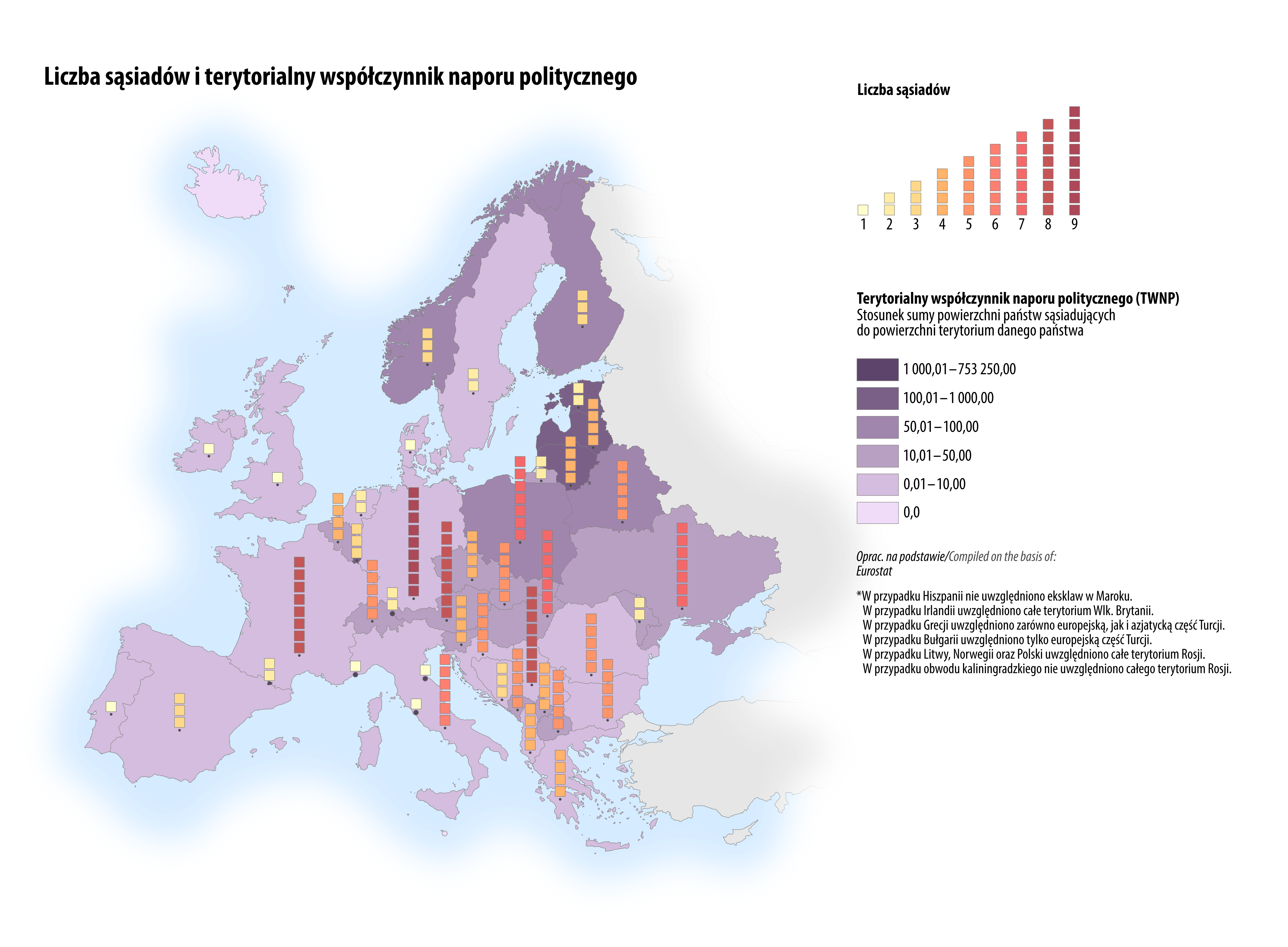 Mapa prezentująca liczbę sąsiadów