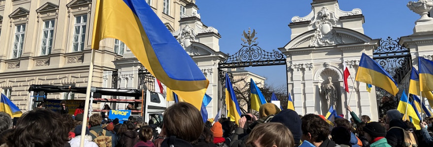 Manifestacja solidarnościowa przeciwko wojnie w Ukrainie, 3 marca 2022 roku. Fot. Justyna Koć/Biuro Promocji UW