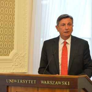 Borut Pahor, prezydent Słowenii podczas wykładu na UW. Fot. M. Kaźmierczak/UW.