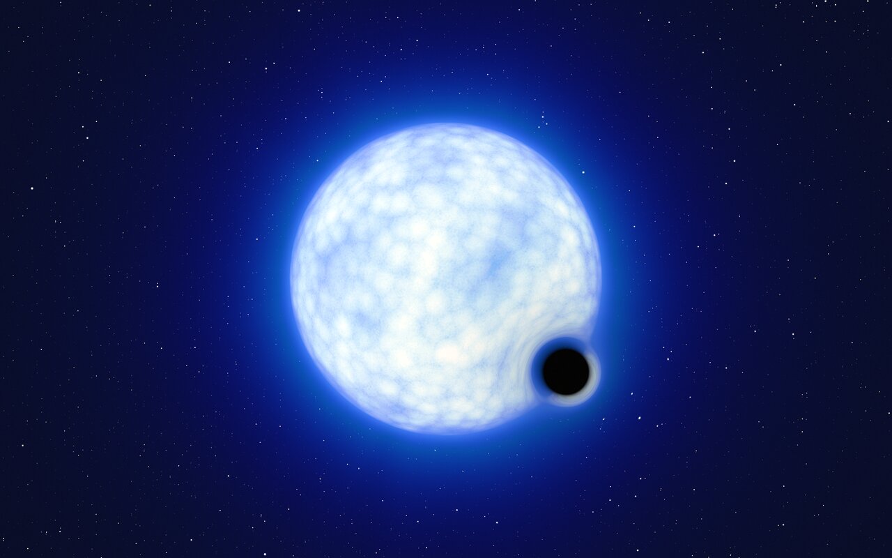 Grafika przedstawiająca VFTS 243 (wizja artystyczna). Źródło: ESO/L. Calçada/Obserwatorium Astronomiczne UW.