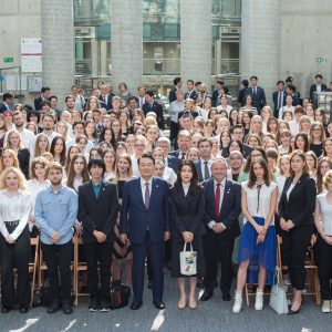 Wizyta prezydenta Korei Południowej w Bibliotece Uniwersyteckiej. Fot. Mirosław Kaźmierczak / UW