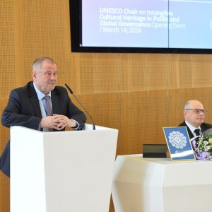 Otwarcie Katedry UNESCO ds. publicznych i globalnych procesów zarządzania niematerialnym dziedzictwem kulturowym przy Wydziale Nauk Politycznych i Studiów Międzynarodowych UW. Fot. M. Kaźmierczak