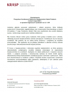 Przejdź do oświadczenia Prezydium KRASP w sprawie Konferencji Rektorów Akademickich Szkół Polskich z 9 maja 2025 roku.