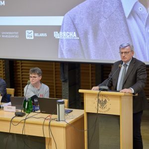 Spotkanie z Alesiem Bialackim, laureatem Pokojowej Nagrody Nobla. Fot. Krystian Szczęsny/UW